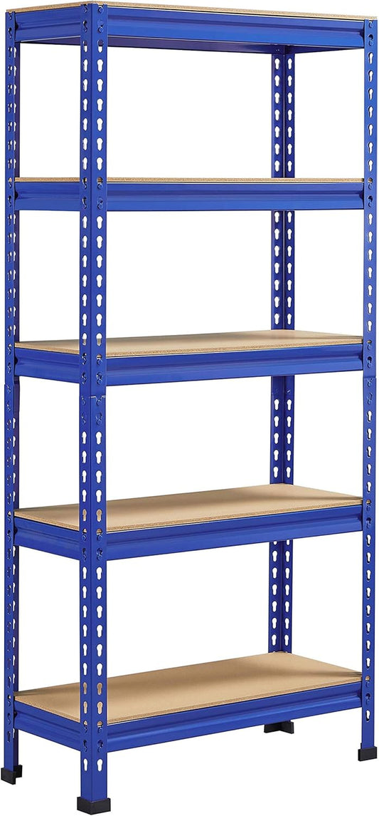 5-Tier Industrial Storage Rack, Heavy Duty Garage Shelving Units, Blue, 70 X 30 X 150 Cm