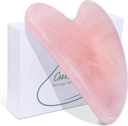 Gua Sha Facial Tool & Jade Roller, Face Roller for Wrinkles and Lifting, Puffiness Reducing Skin Tightening Face Massage Tool, Self Care Gift for Men Women - Rose Quartz
