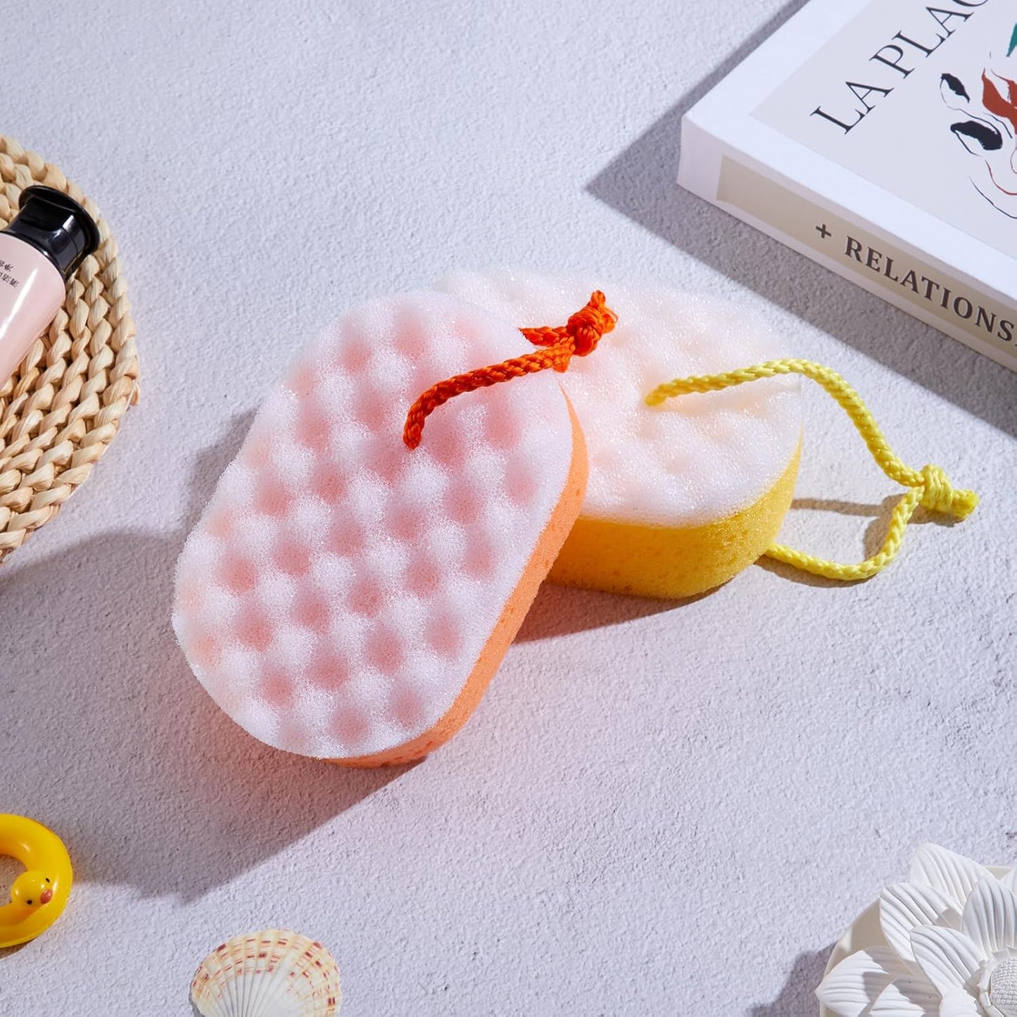 5 Pieces Soft Bath Sponge Shower Natural Gentle Soothing Body Fiber Exfoliating Shower Sponge Wash Bouquet for Women Men, Random Color(Cute Color)