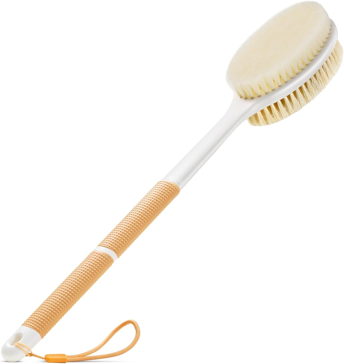 Anti-Slip Back Scrubber with Long Handle, Dual Bristle Shower Brush for Exfoliation and Dry Brushing (Blue)