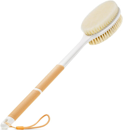 Anti-Slip Back Scrubber with Long Handle, Dual Bristle Shower Brush for Exfoliation and Dry Brushing (Blue)