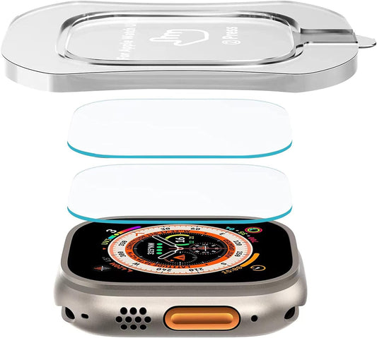 2 Pack Tempered Glass Screen Protector with Auto-Alignment Installation Frame Compatible with Apple Watch Ultra 3/Ultra 2 /Ultra Screen Protector 49Mm, Waterproof HD Film for Iwatch Ultra Clear