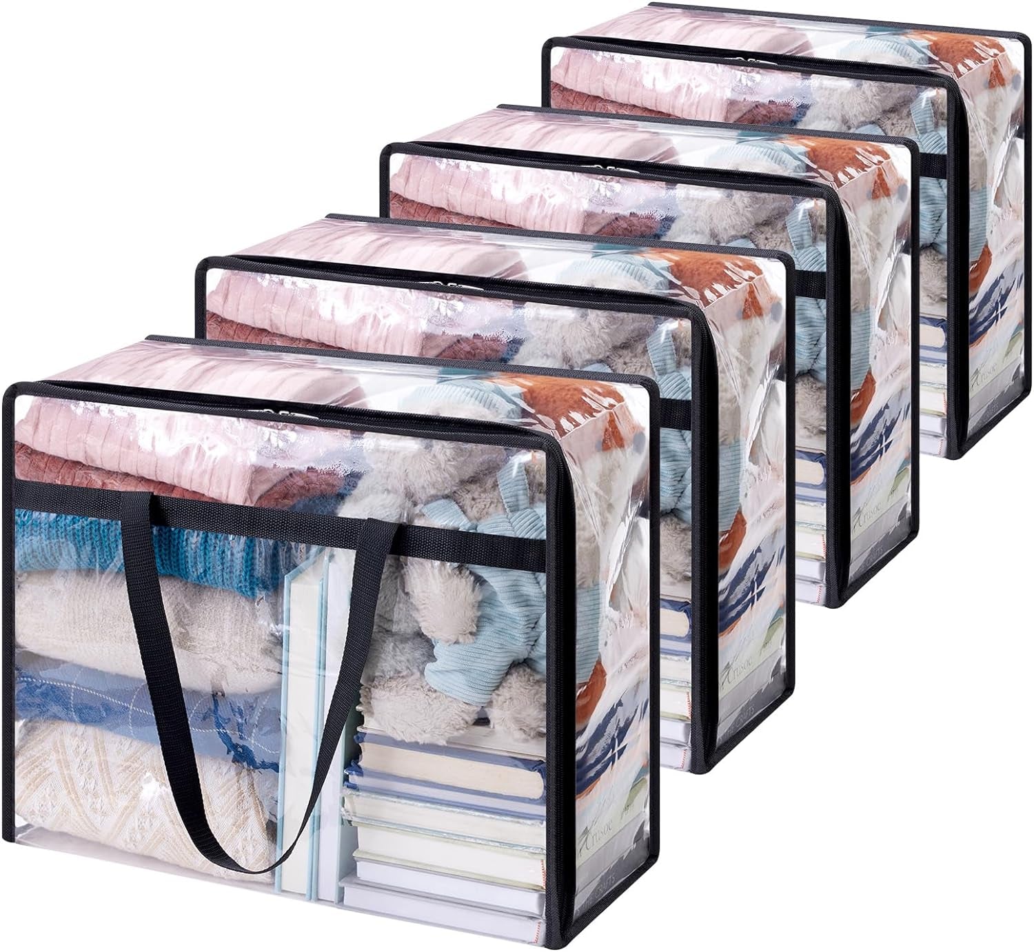 3 Pack Clear Clothes Storage Bags, 40L Plastic Blanket Storage Bags, Vinyl Foldable Moving Bags with Zipper, Closet Organizers and Storage Containers for Bedding, Duvet, Comforter