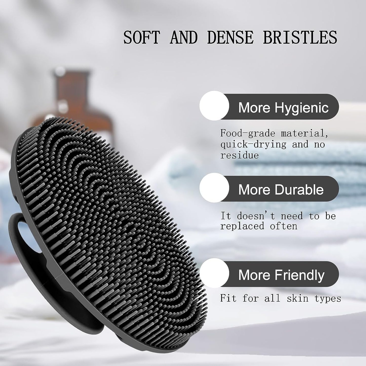 Soft Silicone Body Scrubber - Handheld Shower Brush for Gentle Exfoliation and Effective Lathering (Black)