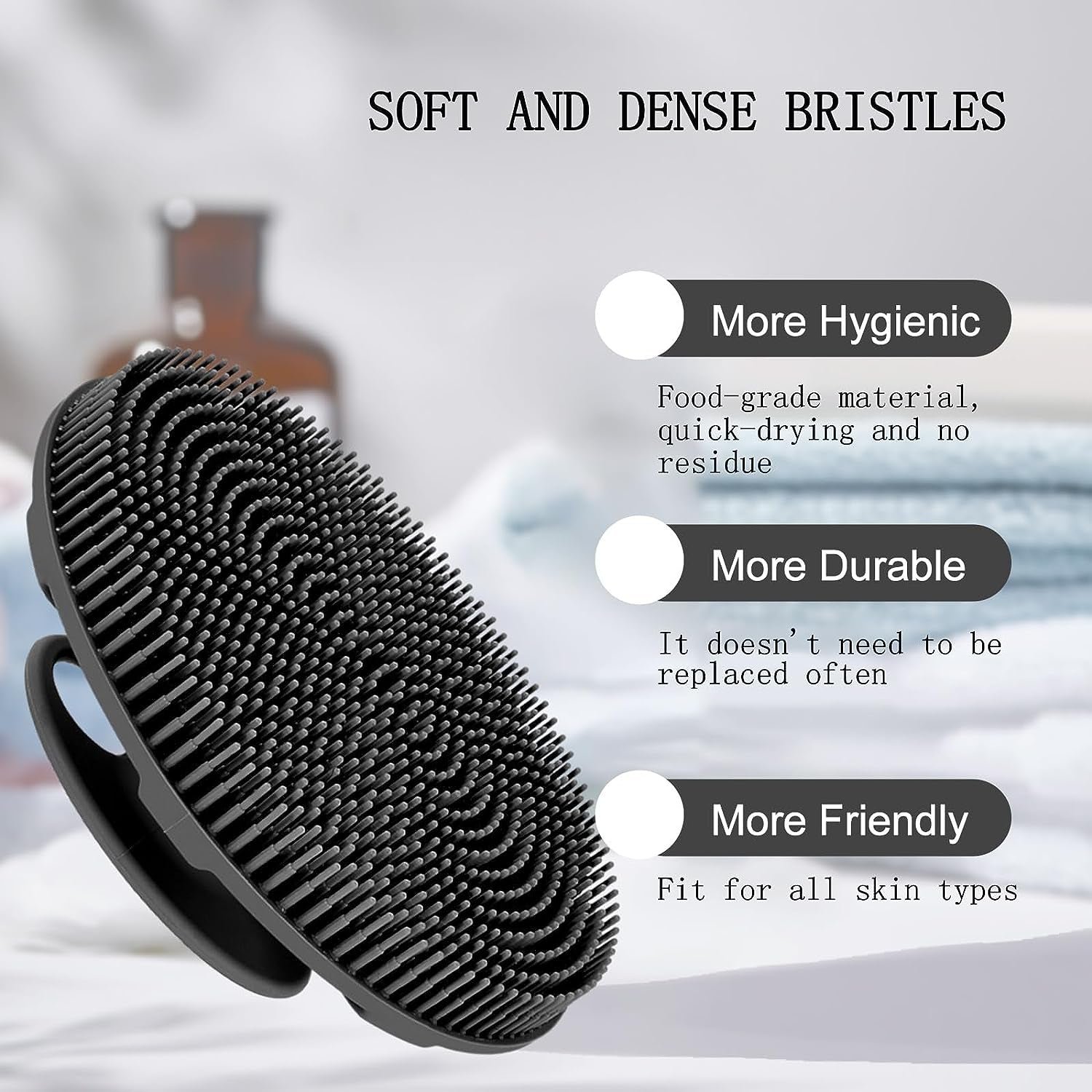 Soft Silicone Body Scrubber - Handheld Shower Brush for Gentle Exfoliation and Effective Lathering (Black)
