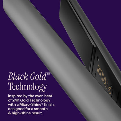 Pro Artist Black Gold Ionic 1 1/4 Inch Flat Iron - Use as Straightener for Sleek Straight Hair or Use Rounded Edges for Shiny Curls and Waves, Stylist-Preferred Styles