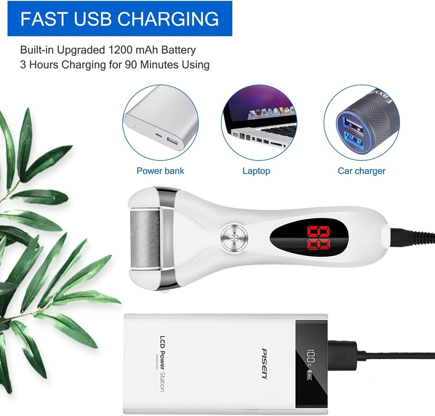 Rechargeable Callous Removers 3 Grinding Heads- Electric Foot Callus Remover Kit, Portable Waterproof Foot File, Pedicure Tools Feet Care, Hard Cracked Dry Skin