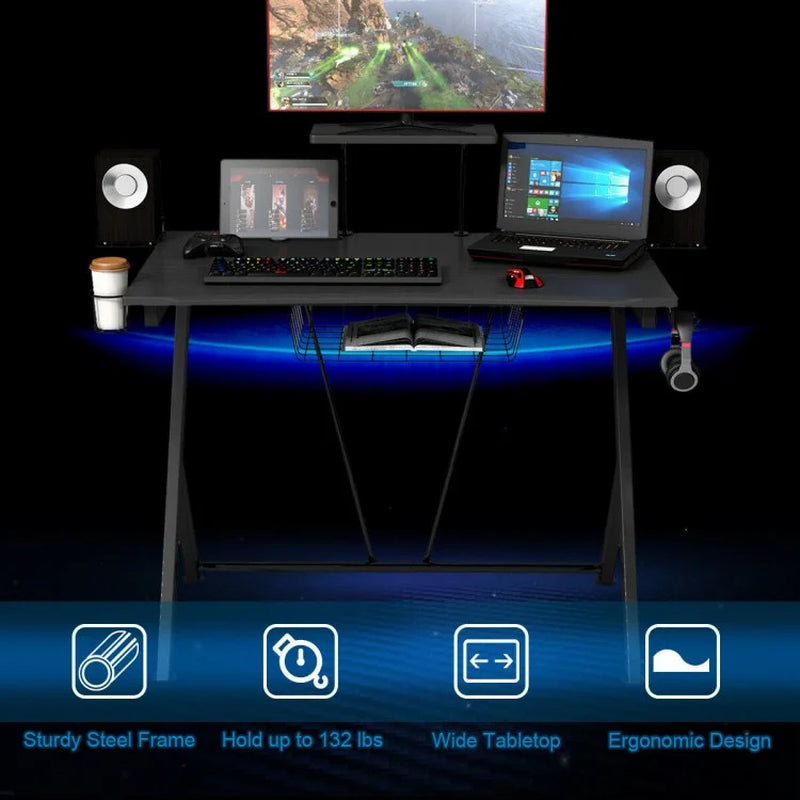 Multifunctional E-Sports Gaming Desk with Integrated Headset Hook and Cup Holder