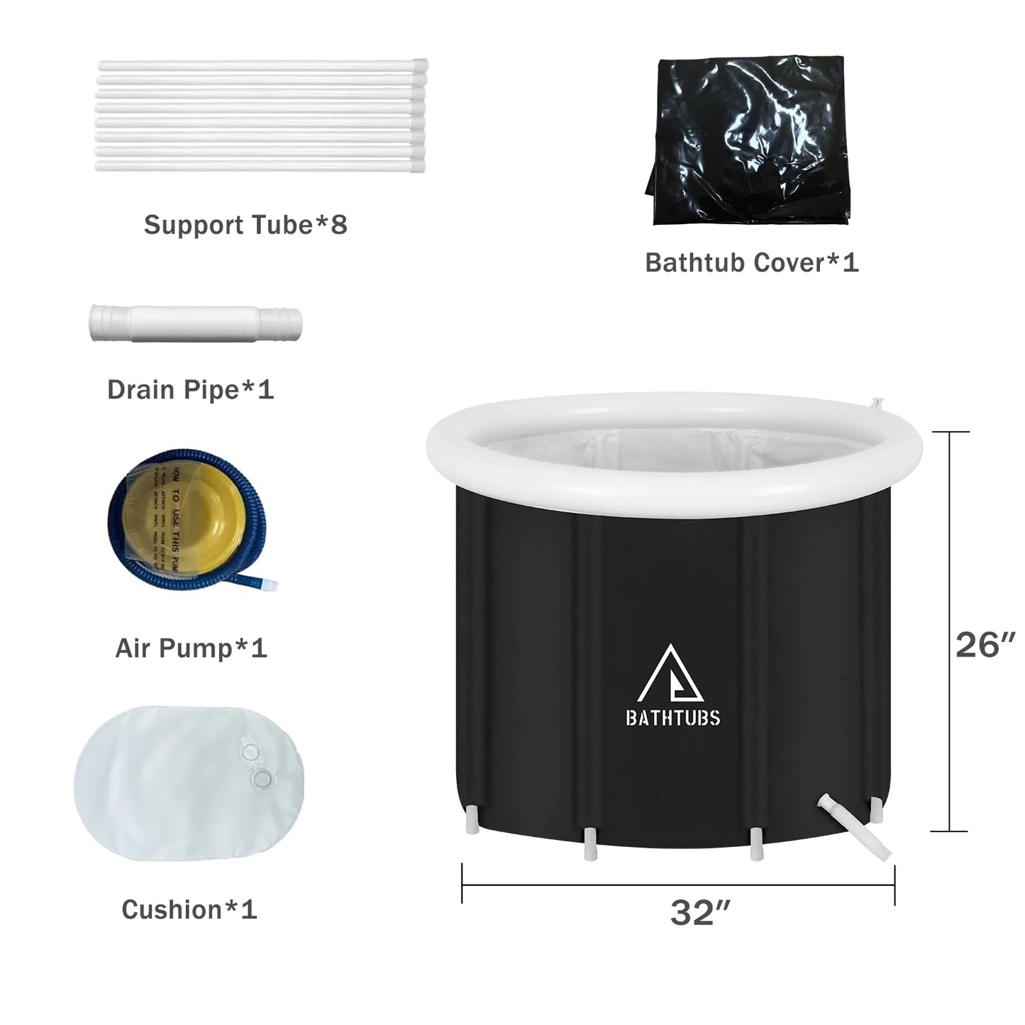 Black Inflatable Bathtub PVC 32" Diameter