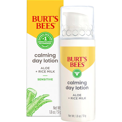 Calming Day Face Lotion with Aloe and Rice Milk, Soothing Face Lotion for Sensitive Skin, 98.9 Percent Natural Origin Skin Care, 1.8 Oz. Bottle
