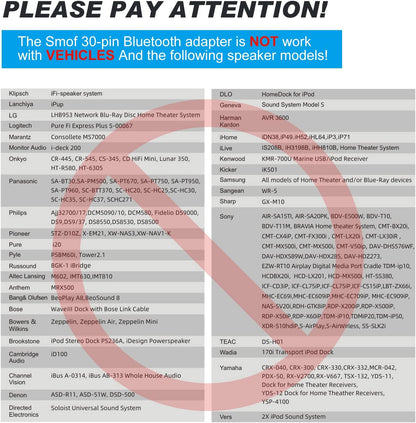 30 Pin Bluetooth Adapter Receiver-Bose Sounddock Bluetooth Adapter Low Latency Bluetooth Audio Receiver with 3.5Mm Aux Cable for Ipod Dock/Iphone/Sony/30 Pin Dock Speakers(Not for CAR or Motorcycle)