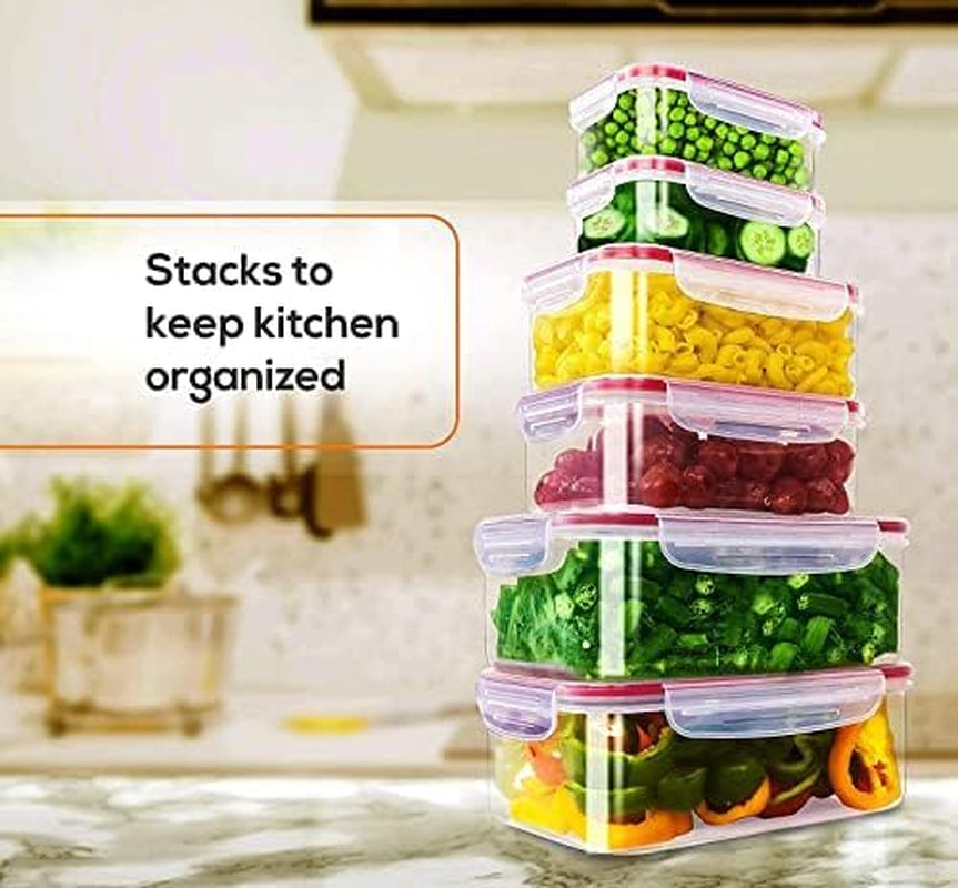 24 Pack Plastic Food Storage Container Set - Transparent Bpa-Free Airtight Containers with Leak-Proof Lids for Meal Prep, Freezer, and Lunch Storage - Durable and Reusable (Red)