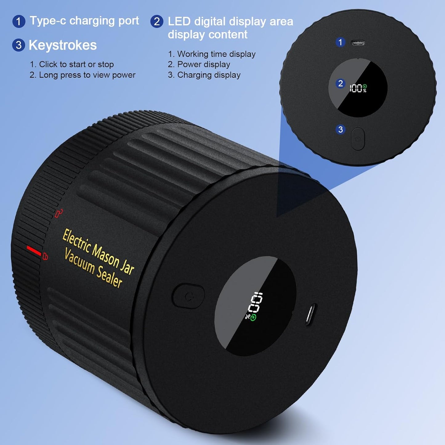 Electric Mason Jar Vacuum Sealer for Wide Mouth and Regular Mouth Mason Jars