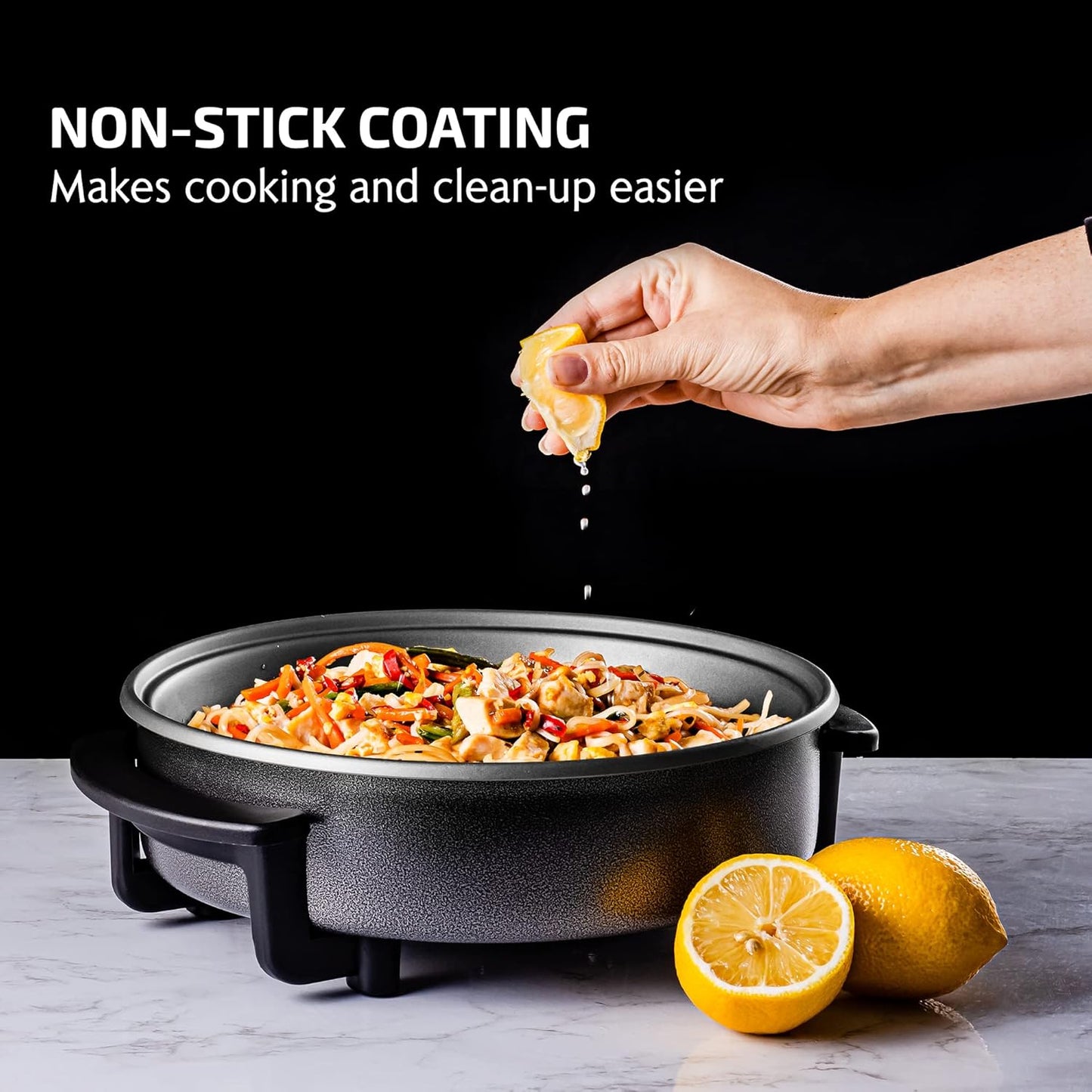 12 Inch Electric Skillet and Frying Pan with Nonstick Coating, 1400W Power, Adjustable Temperature Control, Tempered Glass Lid with Vent and Cool Touch Handles, Black SK11112B