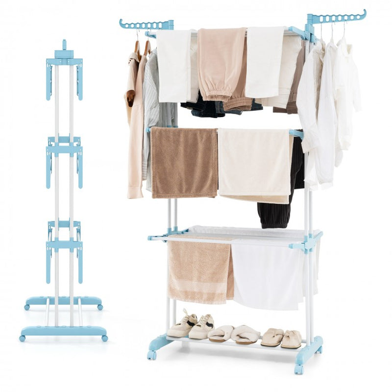 4-Tier Adjustable Clothes Drying Rack with Rotatable Side Wings and Collapsible Shelves