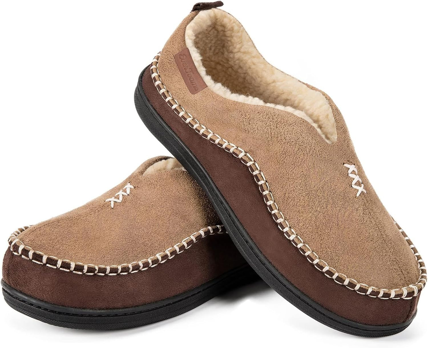 Men's Suede Moccasin Slippers with Memory Foam and Fuzzy Sherpa Lining