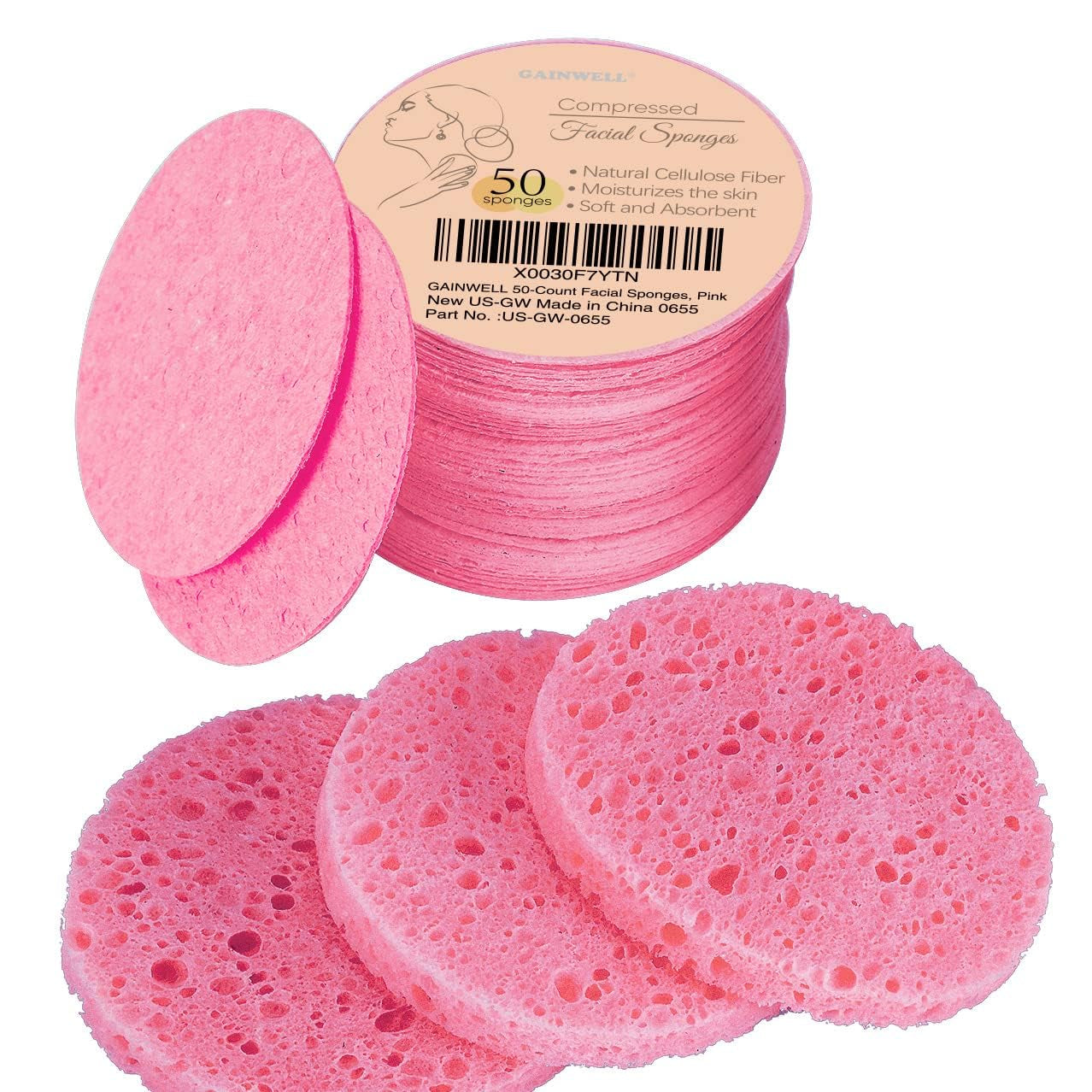 Compressed Facial Sponge Daily Facial Cleansing 100％ Natural Pink
