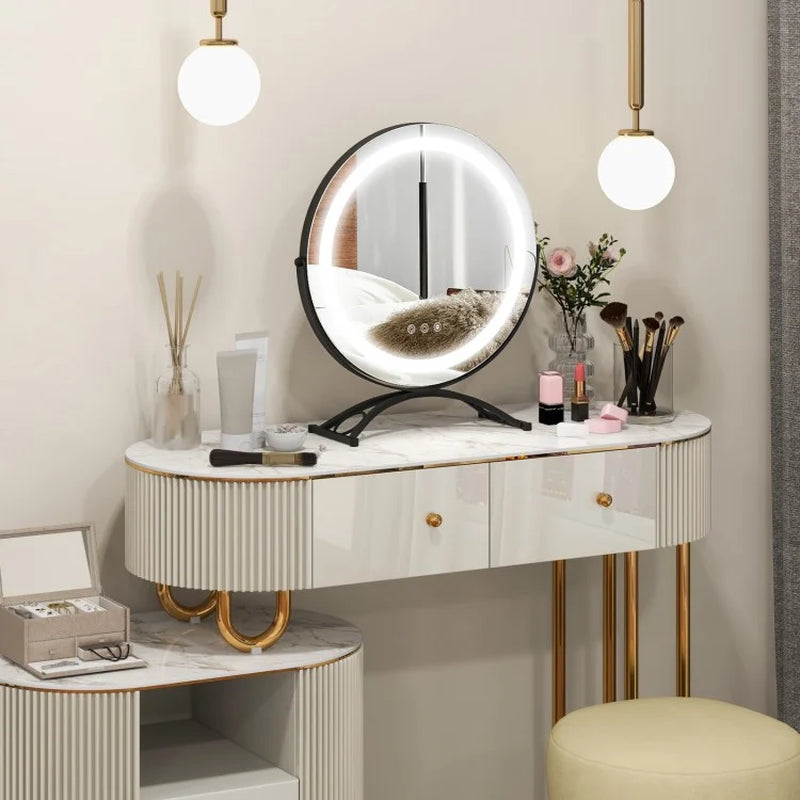 Round LED Vanity Mirror with Three Color Temperature Settings and Adjustable Brightness -16-Inch