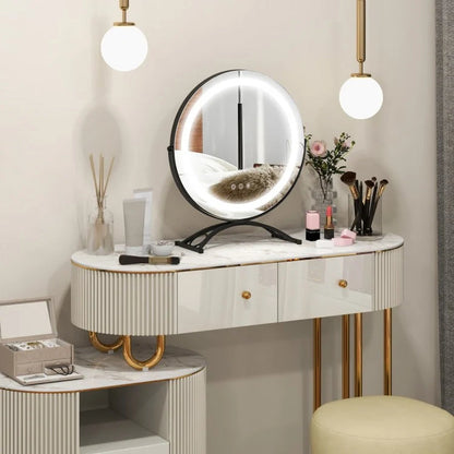 Round LED Vanity Mirror with Three Color Temperature Settings and Adjustable Brightness -16-Inch
