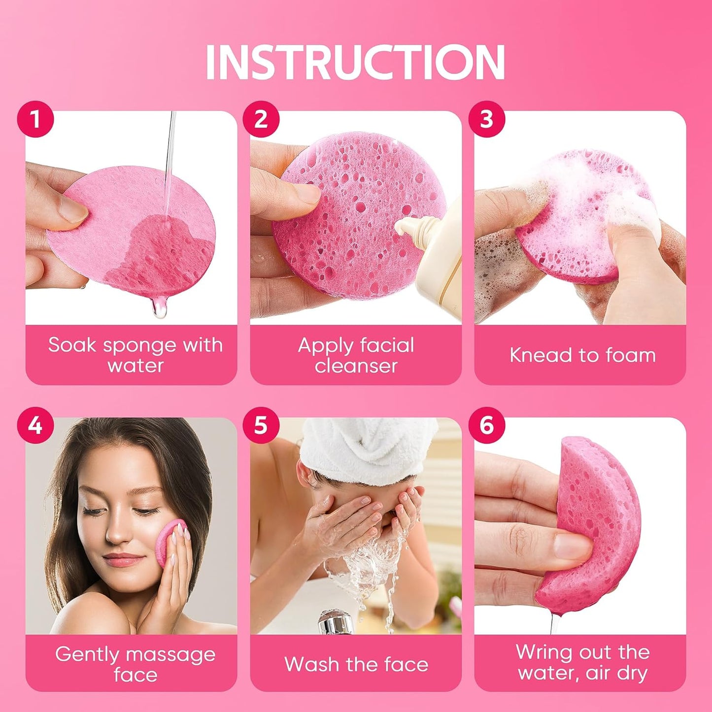 Compressed Facial Sponge Daily Facial Cleansing 100％ Natural Pink