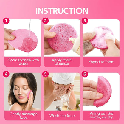Compressed Facial Sponge Daily Facial Cleansing 100％ Natural Pink