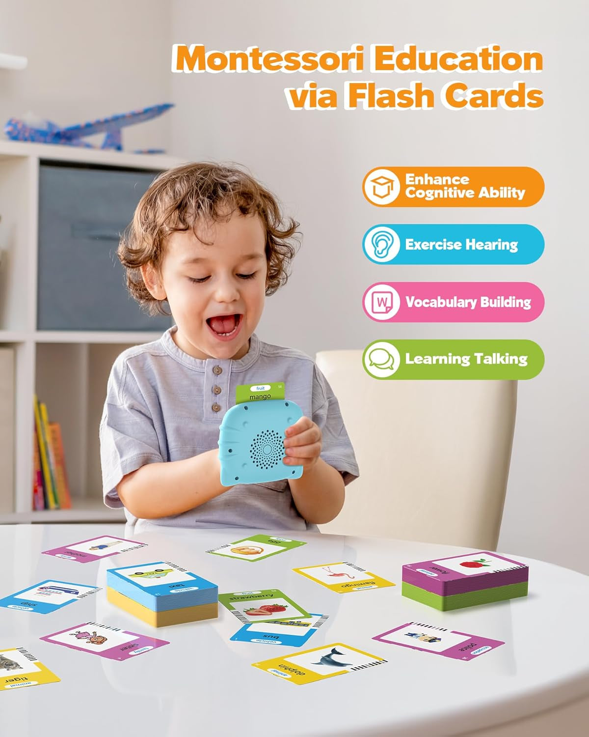 Talking Flash Cards for Toddler 1 2 3 4 Year Olds, Language Learning and Montessori Toys with 224 Words, Pocket Speech Therapy and Autism Toys, Children'S Sensory Educational Device
