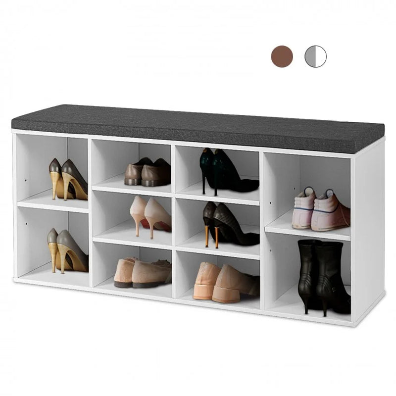 10-Cube Shoe Storage Bench with Cushion for Entryway Organization