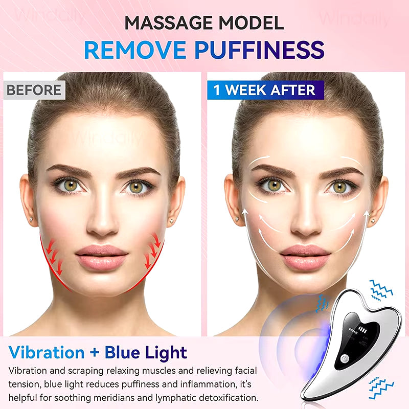 Electric Gua Sha Face Massager Heated Vibration Facial Scraping Tools anti Wrinkles Double Chin Skin Face Lifting Device