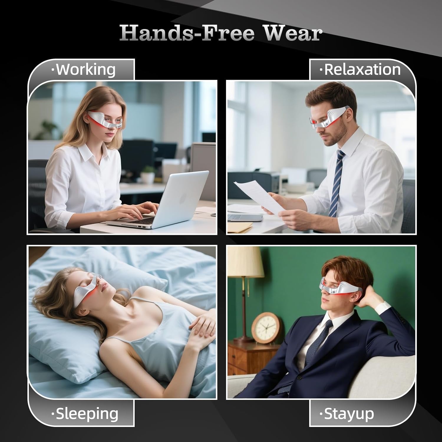 Under Eye Red Light Therapy Device, Facial Red Light Therapy for Reducing Dark Circles and Puffiness, Smoothing Fine Lines, Eye Massager with Glasses Strap