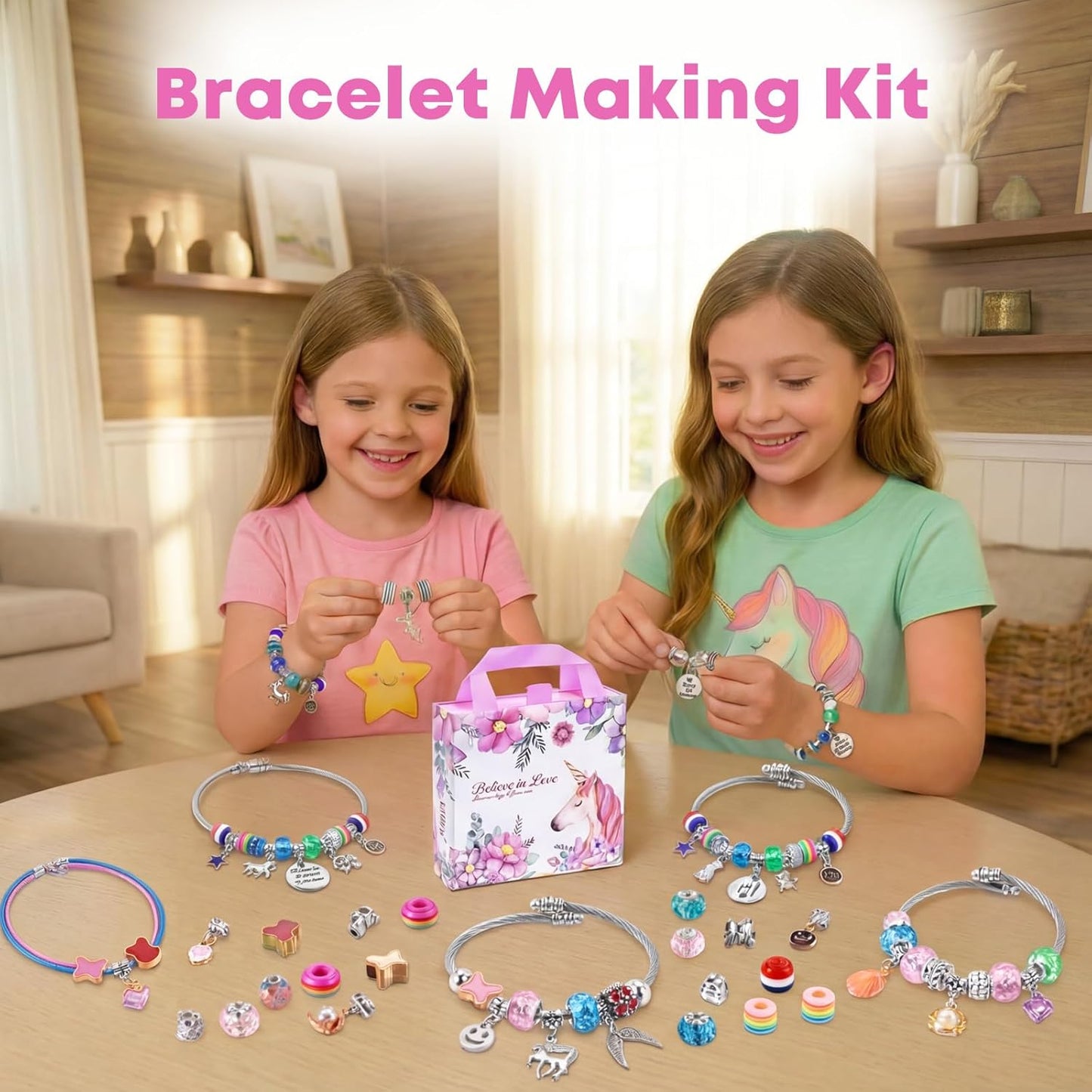 Girls Charm Bracelet Making Kit Unicorn Jewelry Craft Toys Ages 6–12