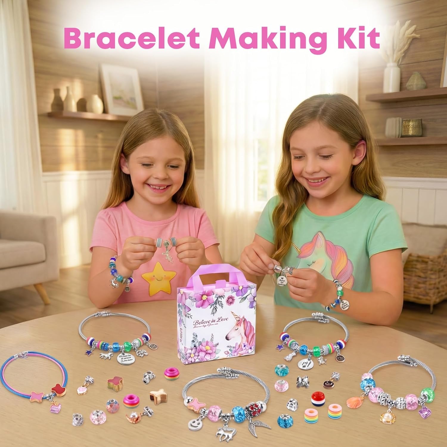 Girls Charm Bracelet Making Kit Unicorn Jewelry Craft Toys Ages 6–12