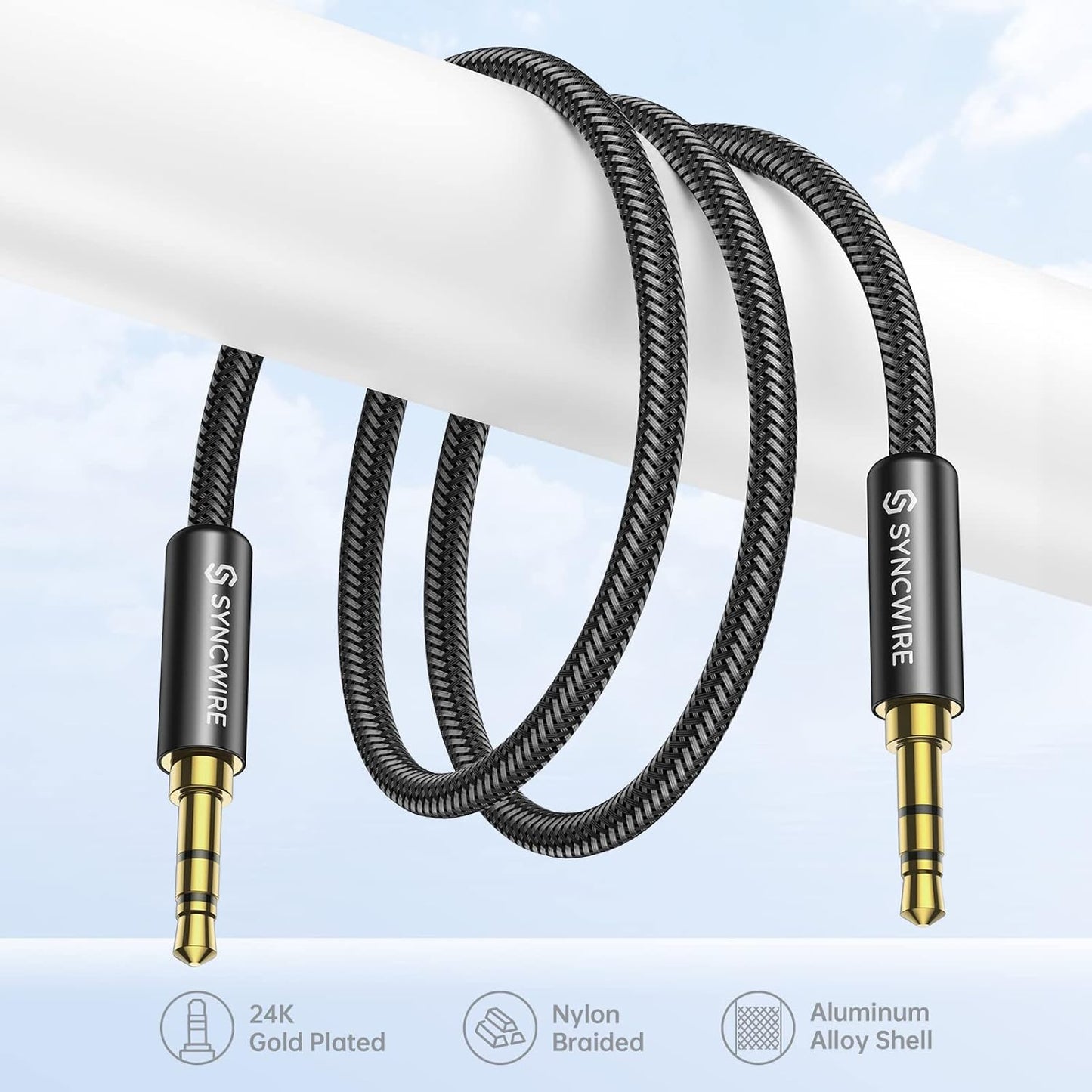 3.5Mm Nylon Braided Aux Cable (3.3Ft/1M,Hi-Fi Sound), Audio Auxiliary Input Adapter Male to Male AUX Cord for Headphones, Car, Home Stereos, Speaker, Iphone, Ipad, Ipod, Echo & More – Black