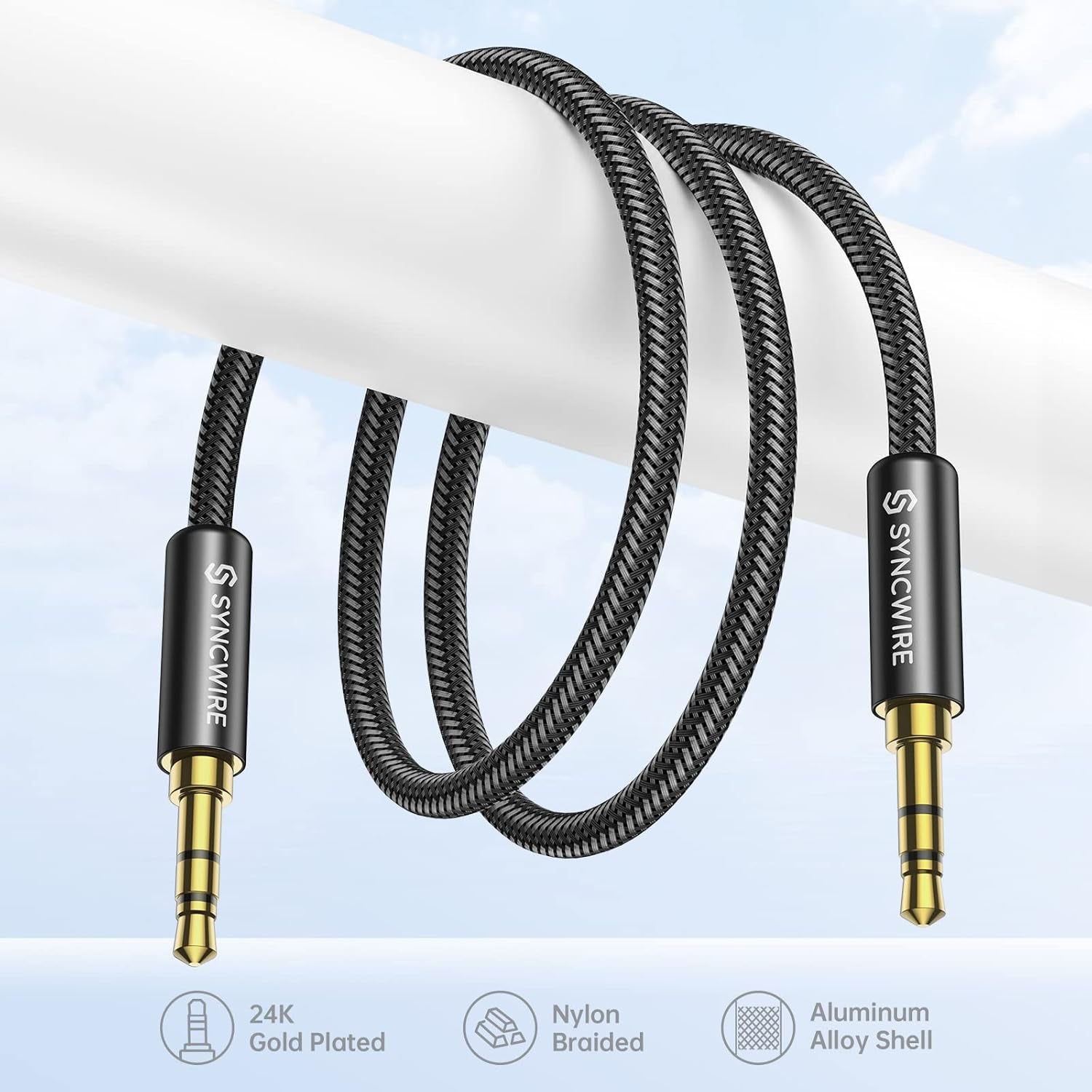 3.5Mm Nylon Braided Aux Cable (3.3Ft/1M,Hi-Fi Sound), Audio Auxiliary Input Adapter Male to Male AUX Cord for Headphones, Car, Home Stereos, Speaker, Iphone, Ipad, Ipod, Echo & More – Black