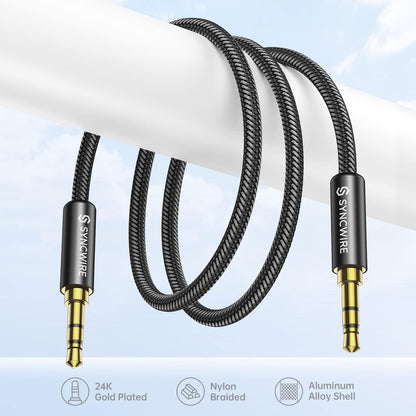3.5Mm Nylon Braided Aux Cable (3.3Ft/1M,Hi-Fi Sound), Audio Auxiliary Input Adapter Male to Male AUX Cord for Headphones, Car, Home Stereos, Speaker, Iphone, Ipad, Ipod, Echo & More – Black