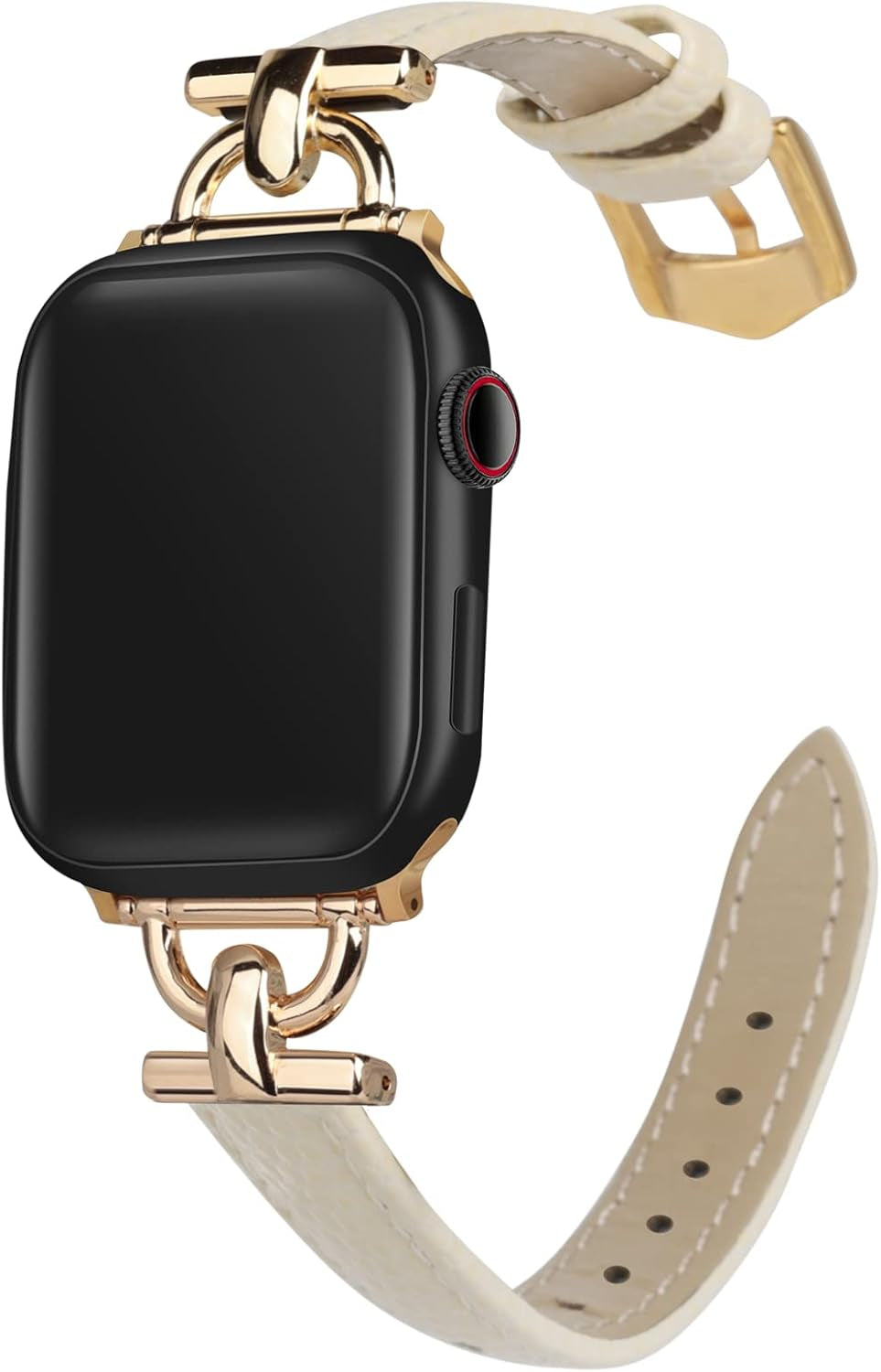 Leather Band Compatible with Apple Watch Strap Women, Genuine Leather Wristband with D-Shape Metal Buckle for Iwatch Bands Series 10/9/8/7/6/5/4/3/2/1/Se(38/40/41/42Mm,Milky White/Gold)