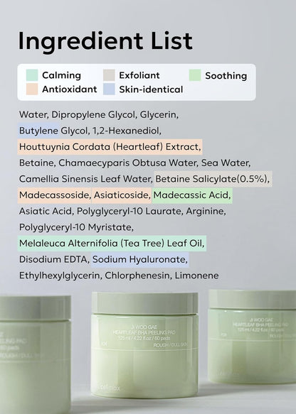 Ji.Woo.Gae Heartleaf BHA Peeling Pad | Pore Care, Exfoliating Double-Side Toner Pads, Facial Peels, Hydrating, Tea Tree, for Acne Prone & Breakouts, Christmas Gift, Stocking Stuffers (60Pads)