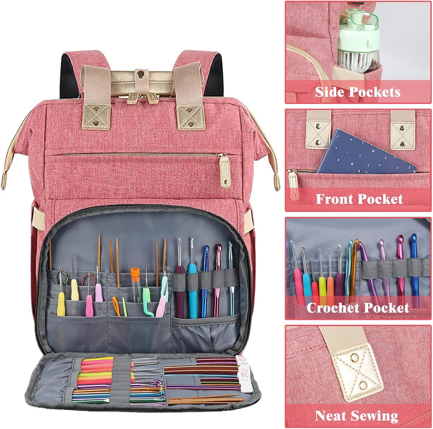 Crochet Backpack,Knitting Bag Backpack Yarn Storage Organizer Travel Crochet Bag with USB Charging Port,Large Yarn Tote Bag