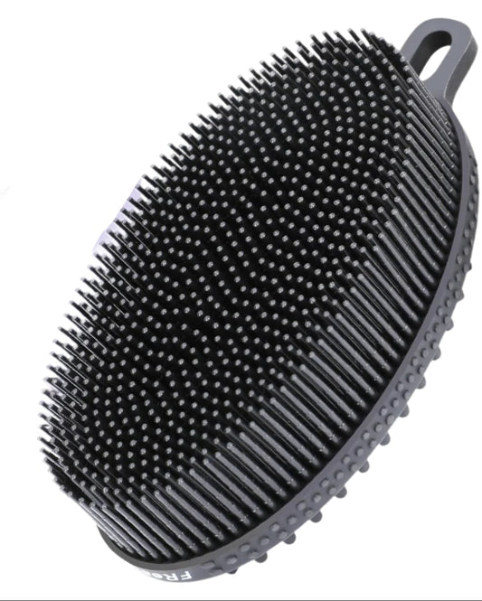 Dual-Sided Silicone Shower Body Wash Scrubber for Gentle Exfoliation and Cleansing, More Hygienic and Durable than Loofah, Black