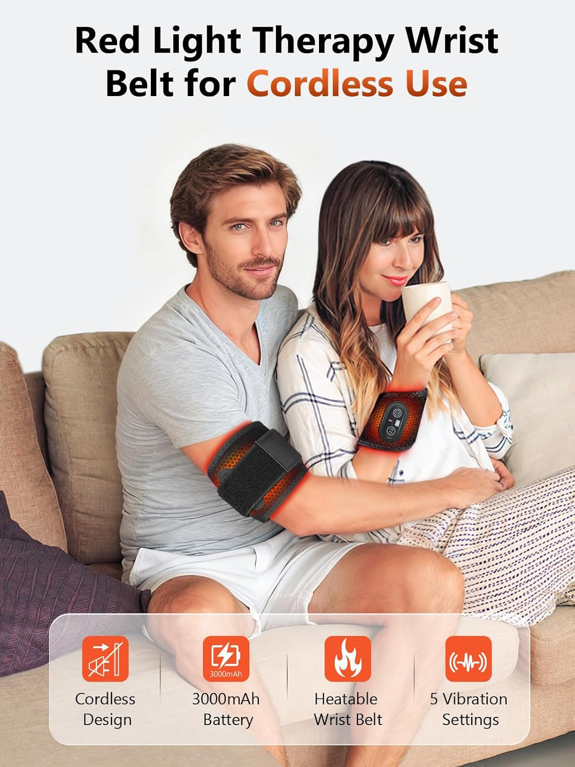 Red Light Therapy for Hands Wrist with Heat & Massage, 3000Mah Wireless Controller, Wearable near Infrared & Red Light Wrist Wrap with 36 Beads for Faster Recovery & Hand Pain Relief