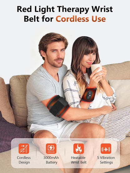 Red Light Therapy for Hands Wrist with Heat & Massage, 3000Mah Wireless Controller, Wearable near Infrared & Red Light Wrist Wrap with 36 Beads for Faster Recovery & Hand Pain Relief