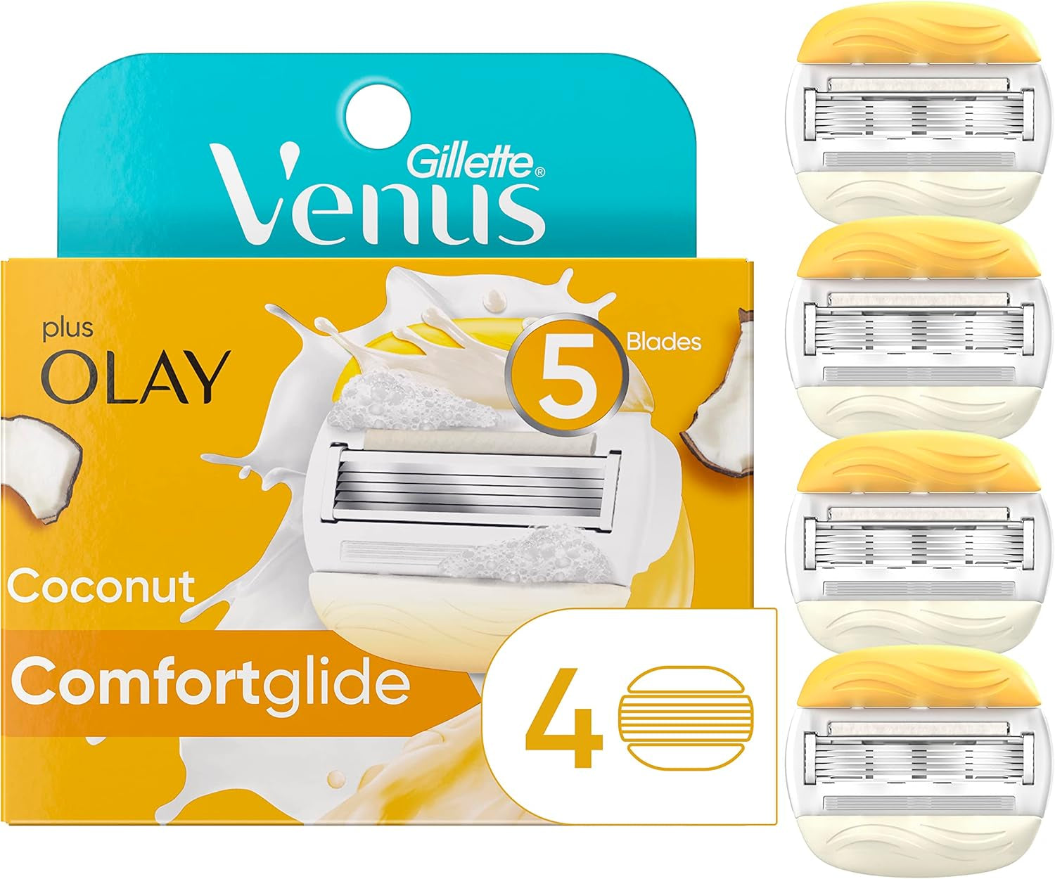 Comfortglide plus Olay Coconut Women'S Razor Blade Refills, 4 Count (Pack of 1)