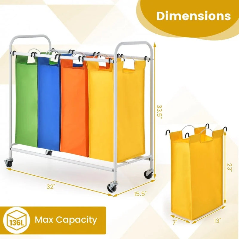 136L High-Capacity Four-Compartment Laundry Sorter