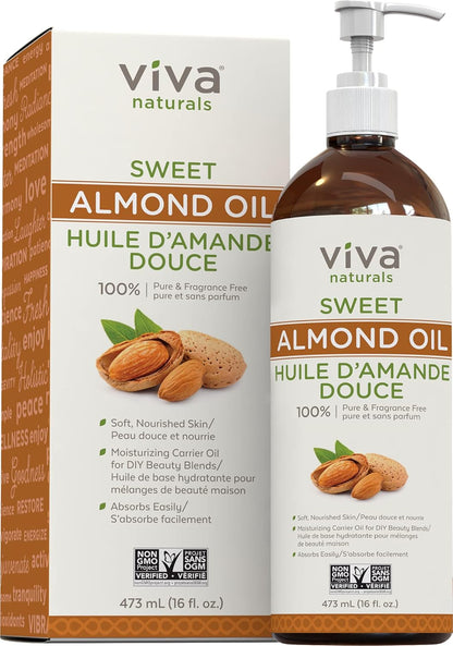 Pure 100% Sweet Almond Oil - Skin Softener, Expeller-Pressed, Non-GMO, 16 Fl Oz