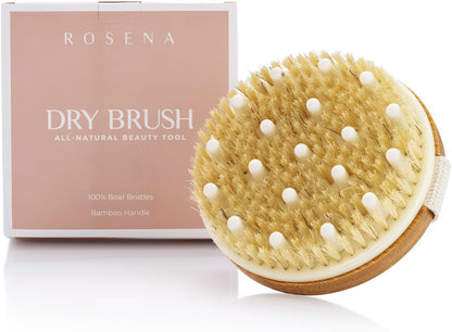Dry Brushing Body Brush for Exfoliation, Lymphatic Drainage, and Cellulite Treatment - Organic Natural Boar Bristles