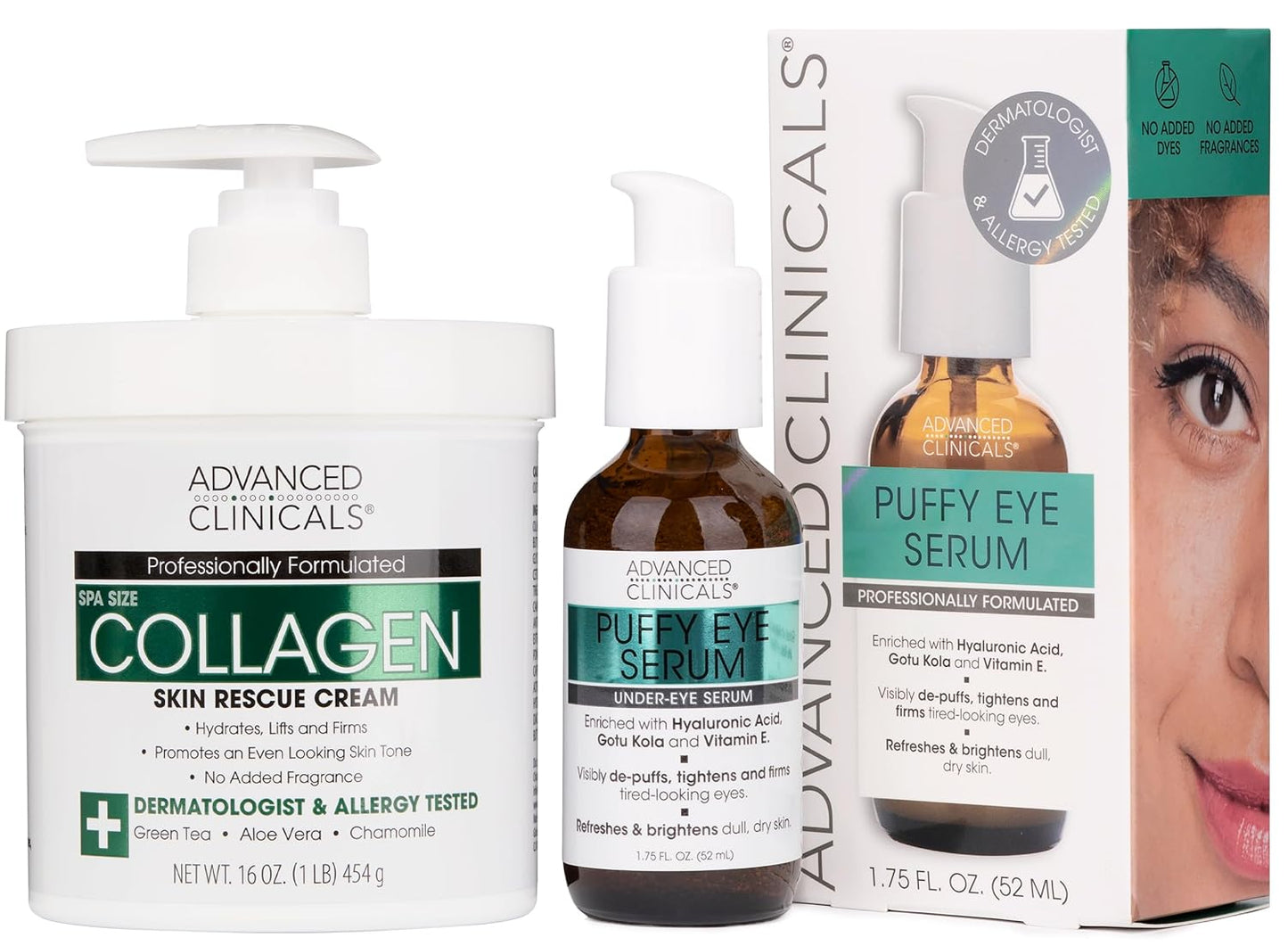 Hyaluronic Acid Moisturizer + Fragrance Free Collagen Cream Face Moisturizer & Body Lotion 2Pc Skincare Set for Women & Men Helps Reduce Appearance of Crepey Skin & Dry Skin, 2Pc