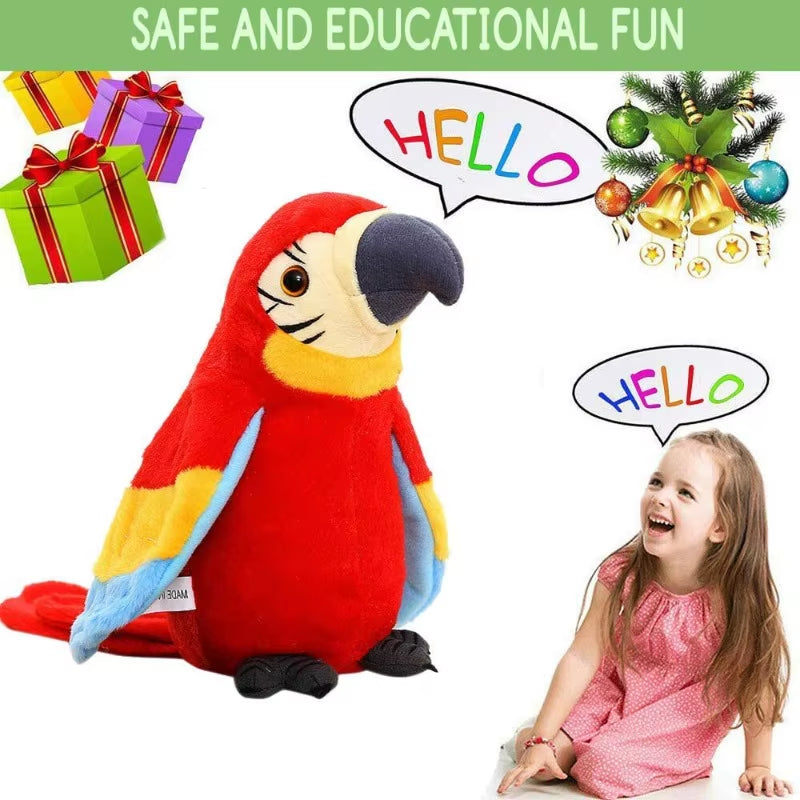Talking Stuffed Parrot Toy – Interactive Electronic Bird Plush with Voice Repeat, Waving Wings & Head Movement for Kids