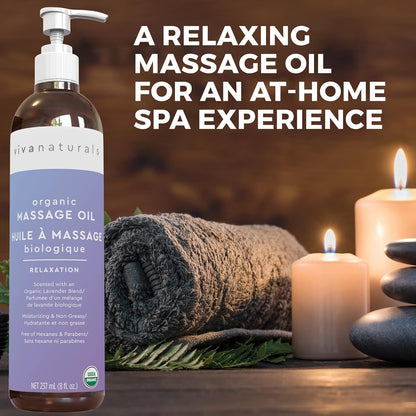 Organic Lavender Massage Oil (8 Fl. Oz.) - Mess-Free Pump, Non-GMO and Certified Organic, 237 Ml