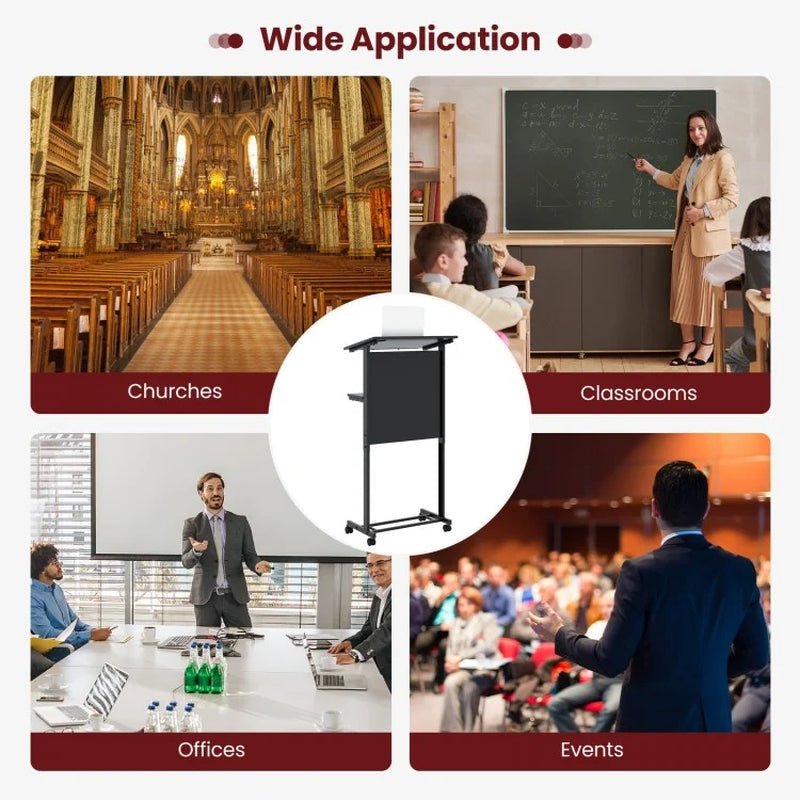 Height Adjustable Lectern Table with Tilted Top and Three Positions