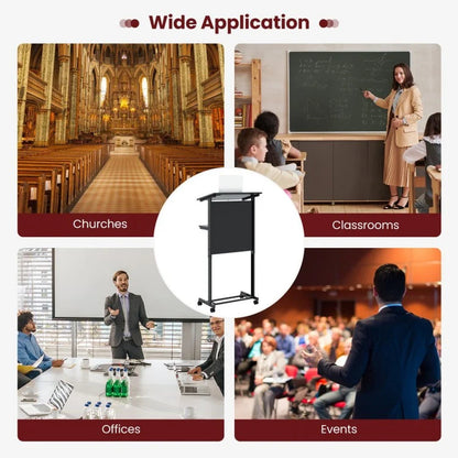 Height Adjustable Lectern Table with Tilted Top and Three Positions