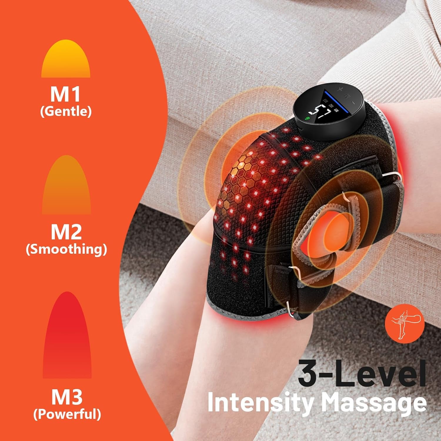 Red Light Therapy & Vibration Massage Knee Brace - Wireless Rechargeable Controller, 660Nm & 850Nm Red Light Therapy Heated Device for Knee/Joint/Elbow/Shoulder.